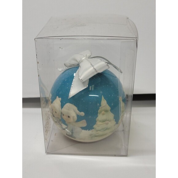Lot of 4 Precious Moments Holiday Ornaments 1994 Enesco Round Balls Bows - Picture 11 of 16